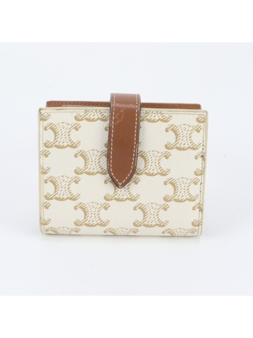 Celine Triomphe Canvas Strap Wallet Leather Bifold Compact